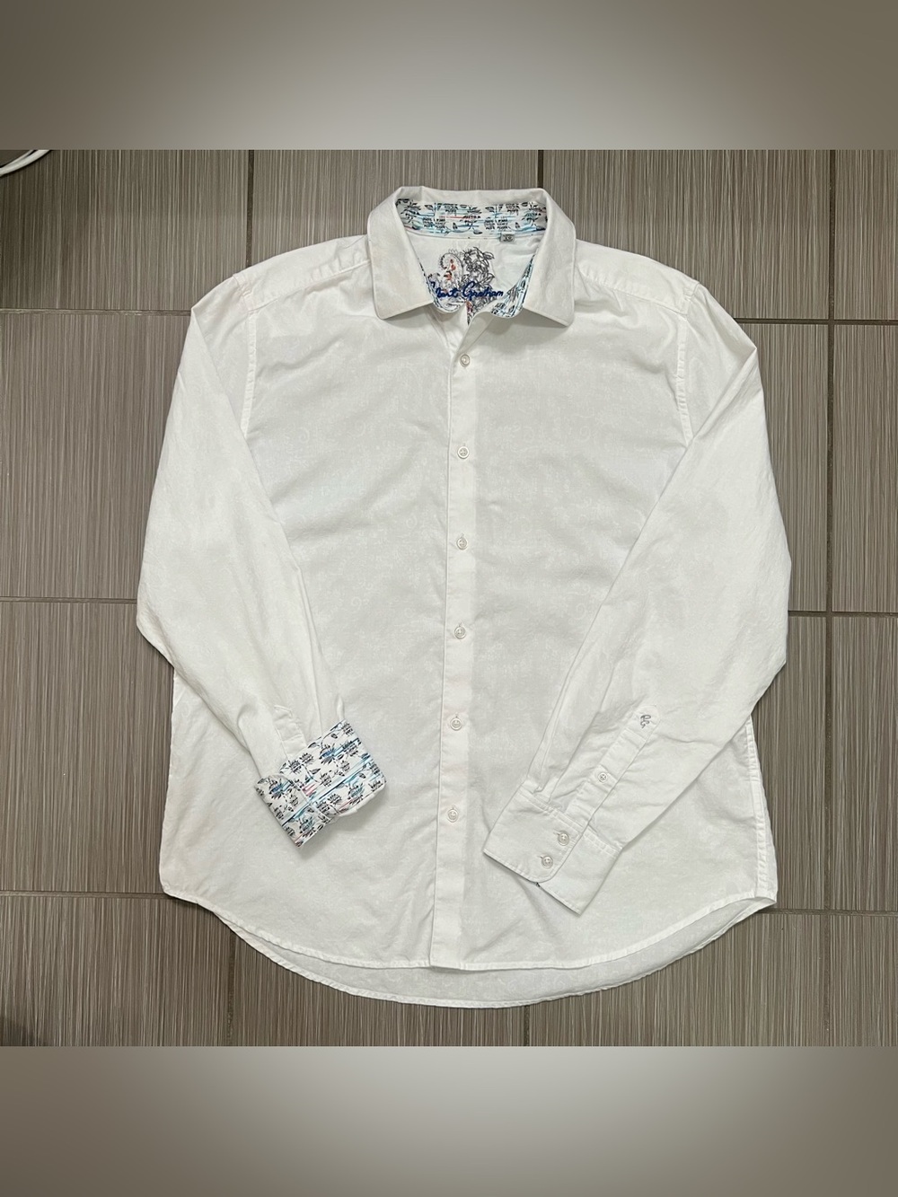 Robert Graham Button Down Shirt Embossed White XL cotton